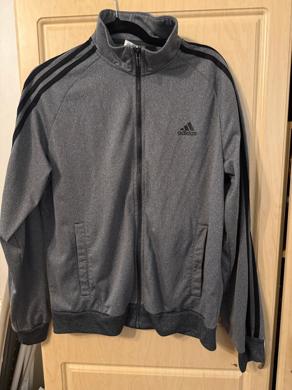 Adida Men's Gray Bomber Track Jacket with Black Stripes